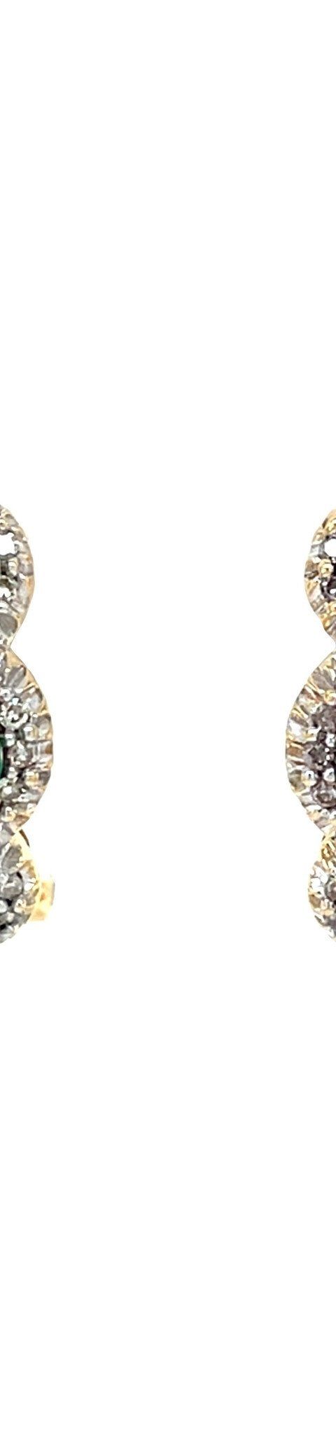 Vintage 18K Gold Cluster Stud Earrings with Emerald and Diamond